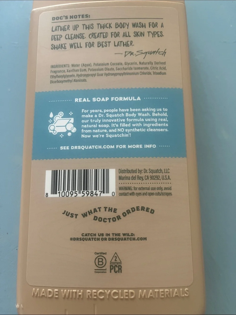 Dr. Squatch Coastal Mist Men's Body Wash — Beige